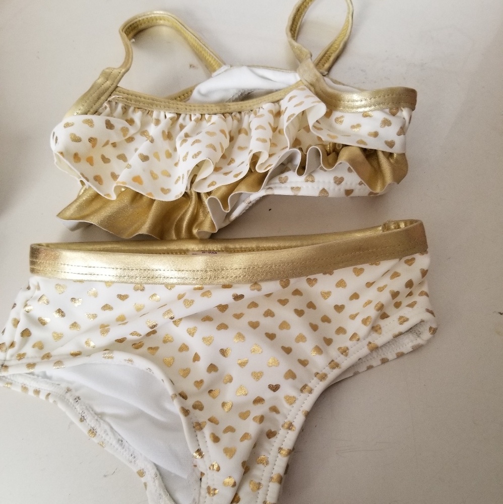 Ocean Pacific Infant White & gold polka dots  biki